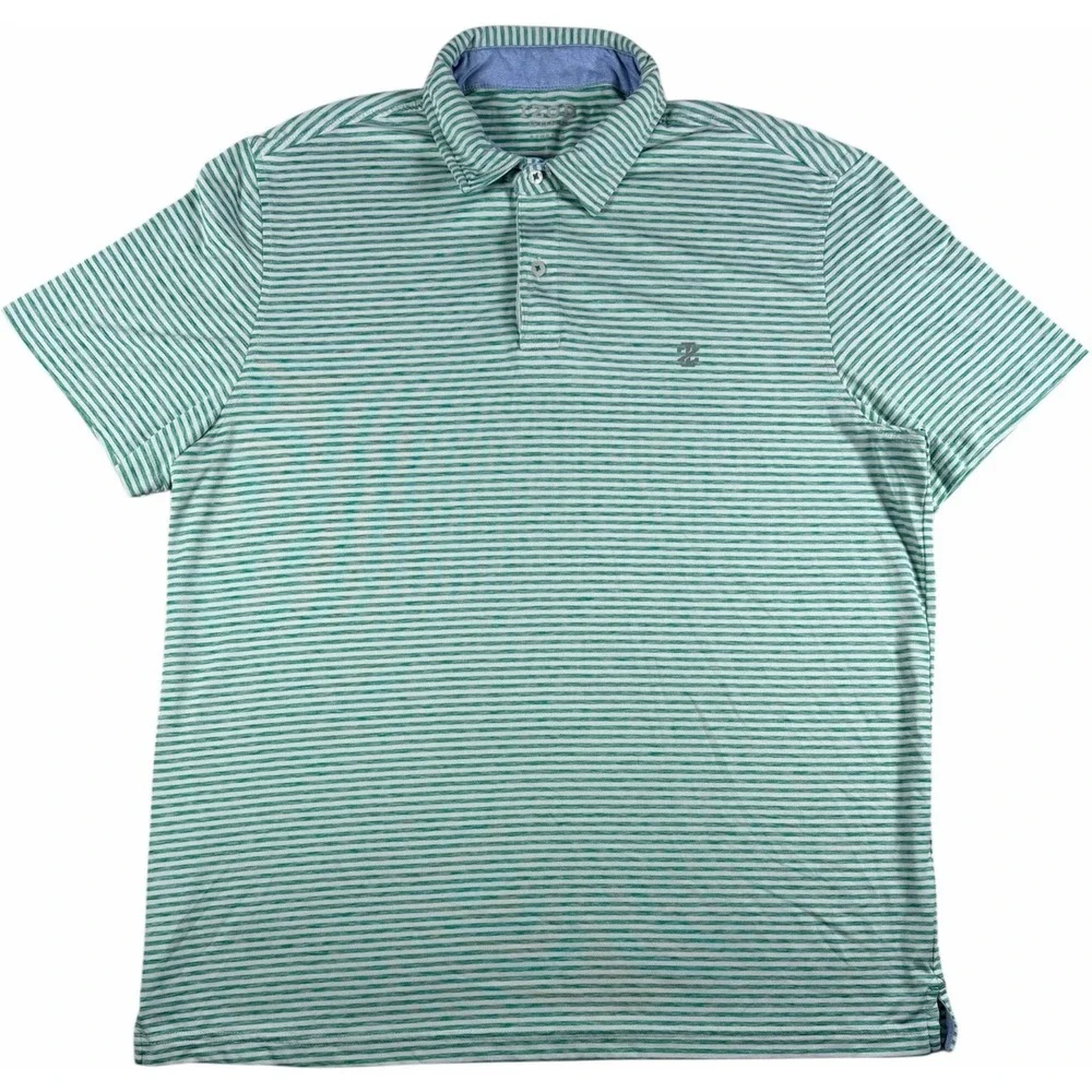 IZOD Golf Polo Shirt Mens Large Green White Striped Short Sleeve Performance